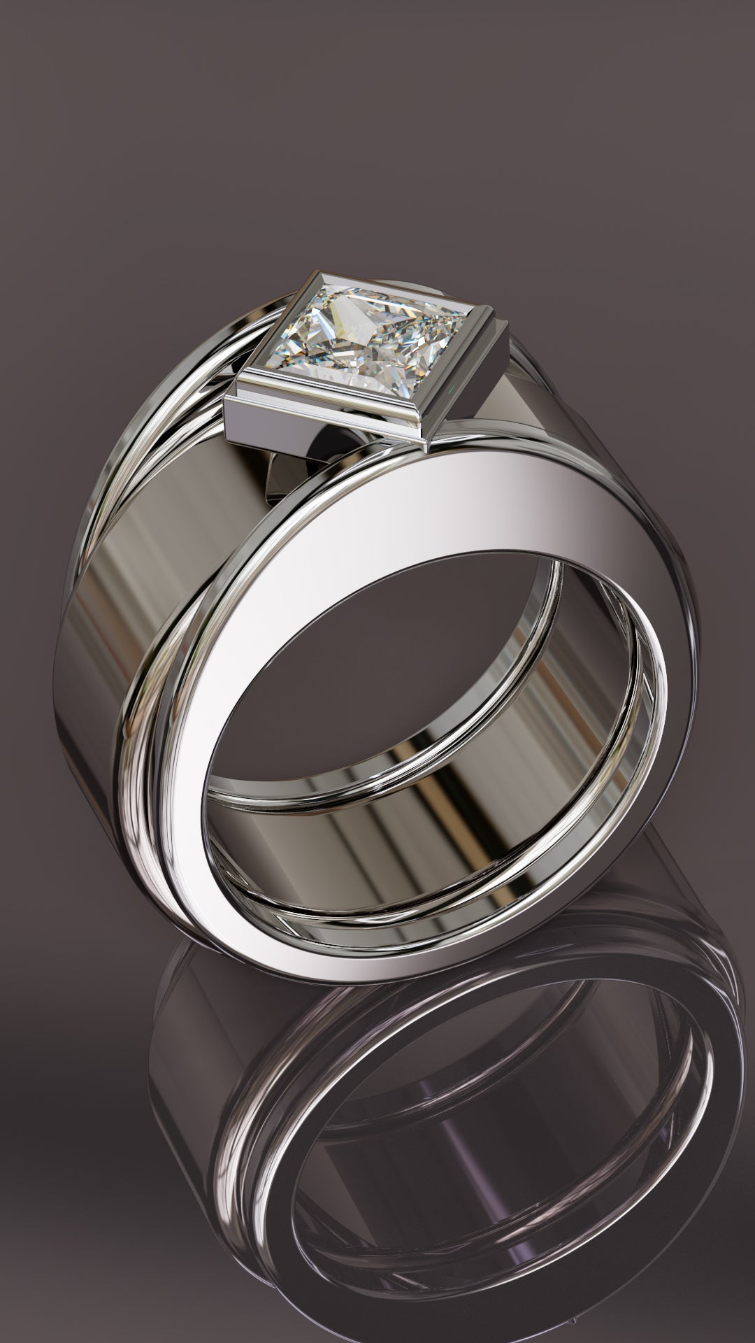 Angled Princess Cut Moissanite Smart Ring Jacket