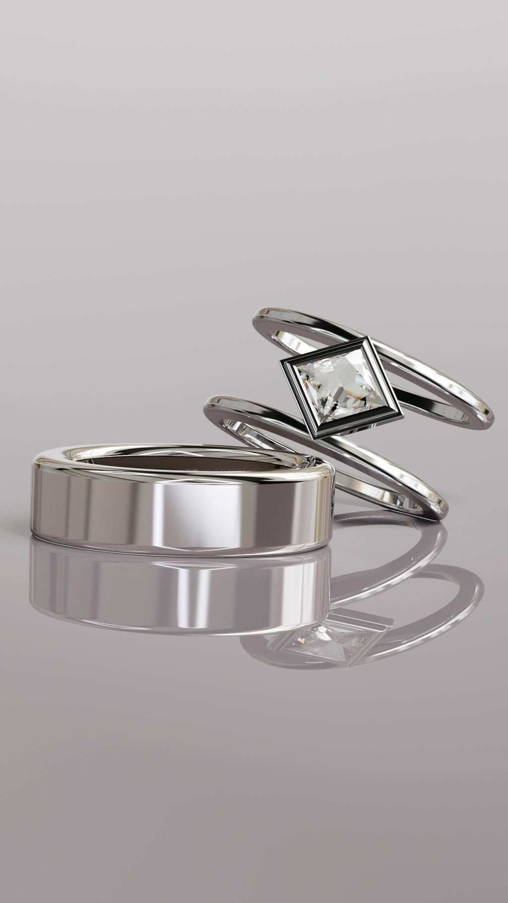 Angled Princess Cut Moissanite Smart Ring Jacket