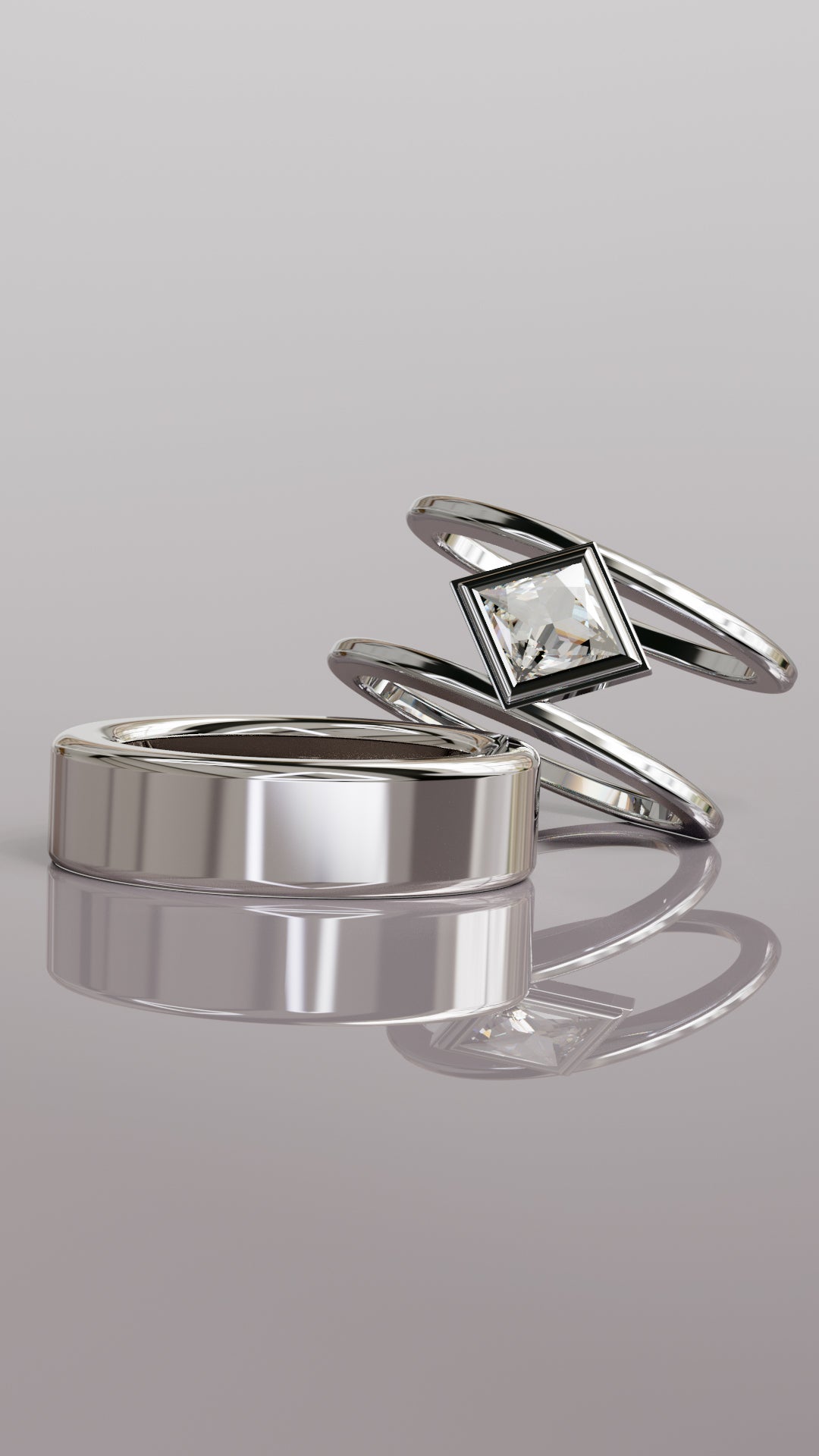 Angled Princess Cut Moissanite Smart Ring Jacket
