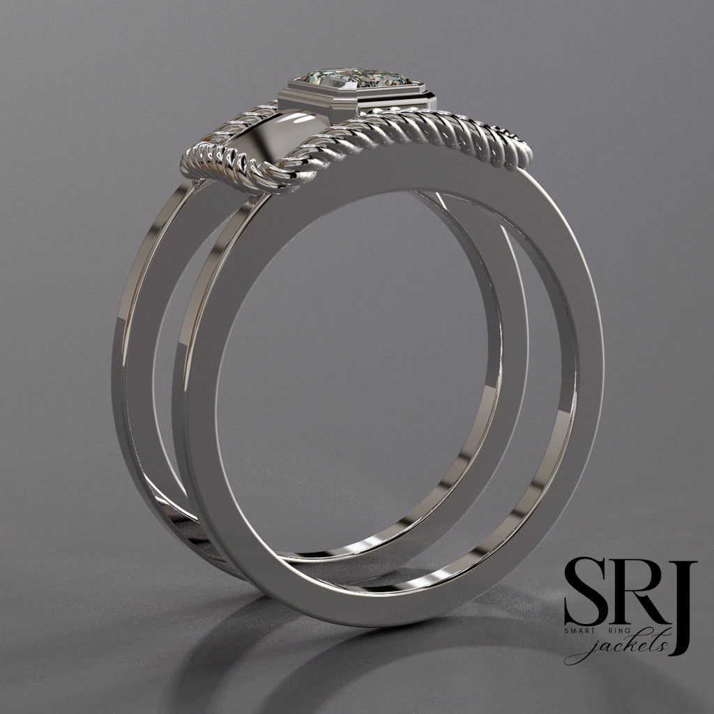 The Lariat sterling silver ring jacket with a moissanite