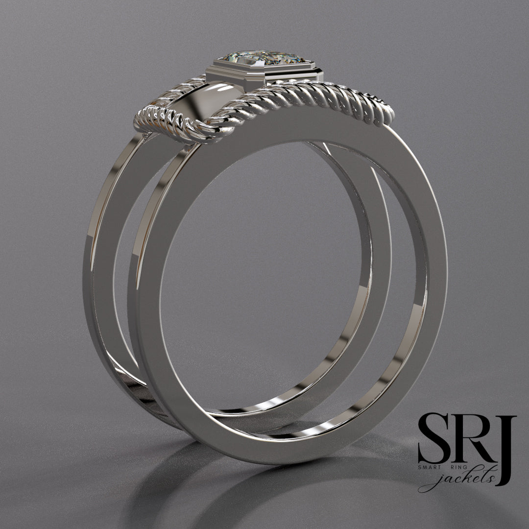 The Lariat sterling silver ring jacket with a moissanite