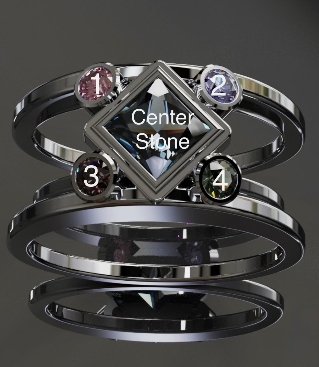 Princess Cut with Birthstone Accents