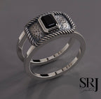 Close-up of The Lariat's emerald cut stone and hammered texture